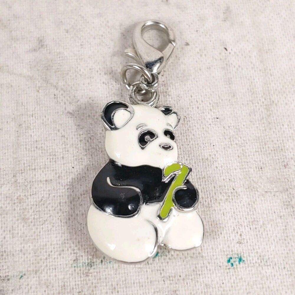 WEBKINZ Silver Tone Chain w/ Panda Bamboo Charm Bracelet Ganz 1.5 - USED